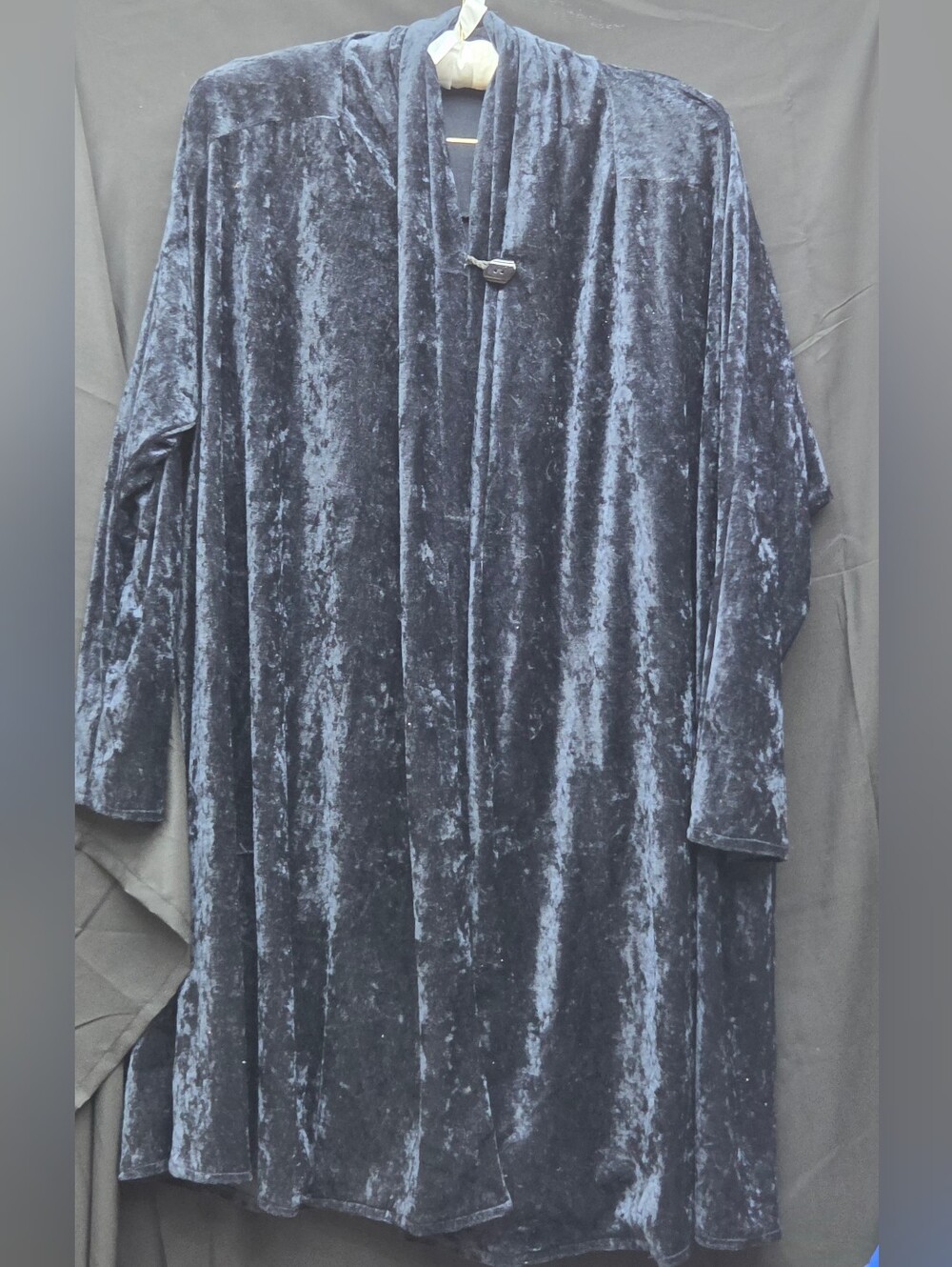 Gothic Glam Crushed Velvet Open-Front Longline Cardigan — Midnight Blue